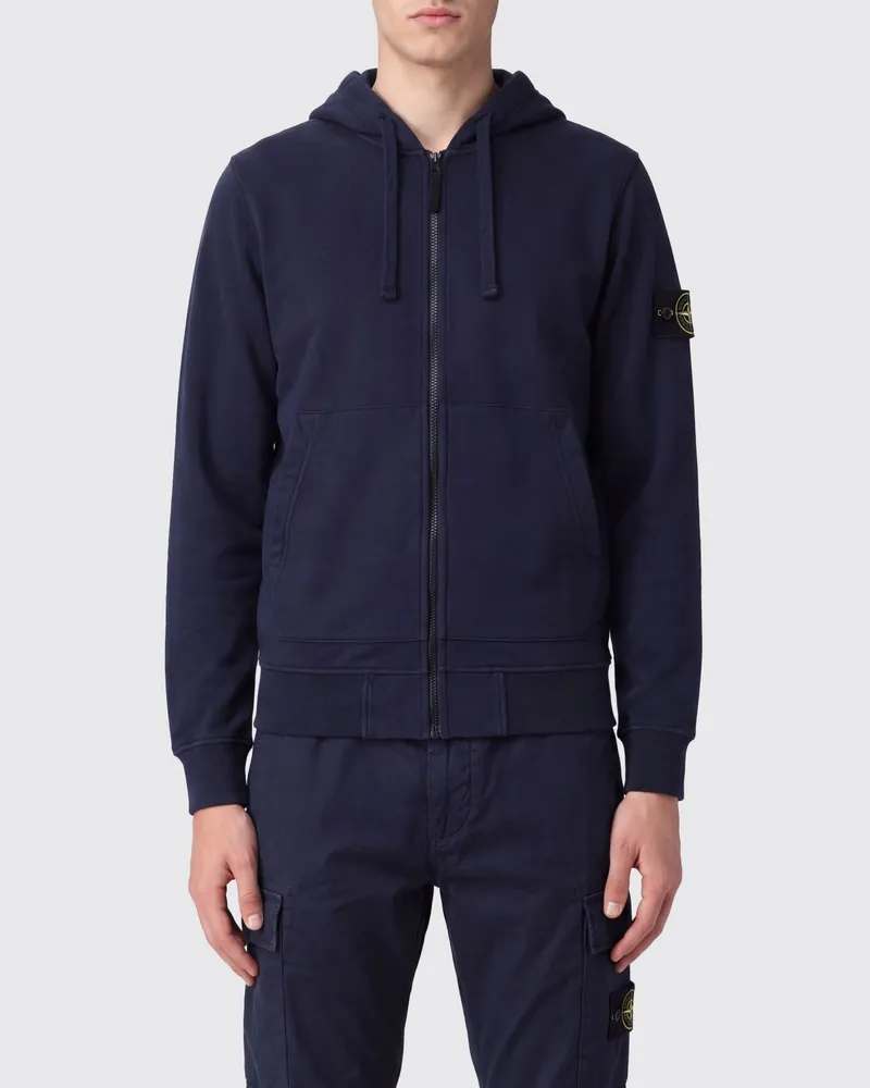 Stone Island Bio-Baumwoll-Hoodie mit Reißverschluss und Kompass-Logo-Patch Navy