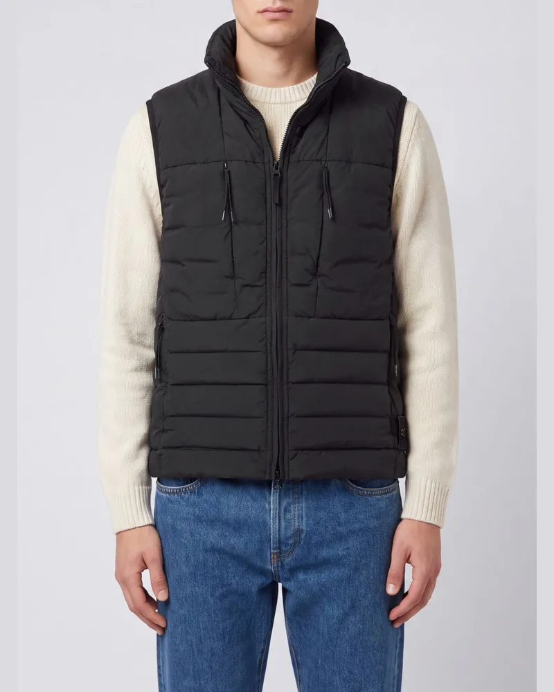 Stone Island Gesteppte Nylon-Weste mit Trichterkragen und Compass-Logo Schwarz