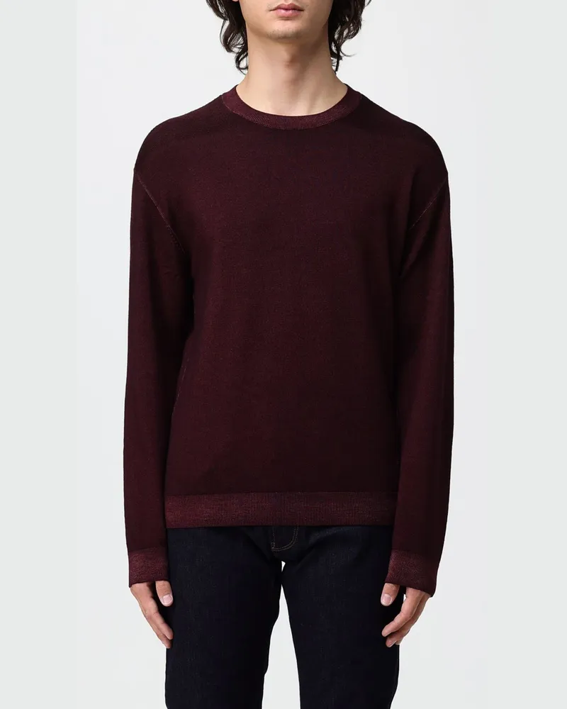 Emporio Armani Wollpullover mit Rundhalsausschnitt und Rippbündchen Burgunderrot