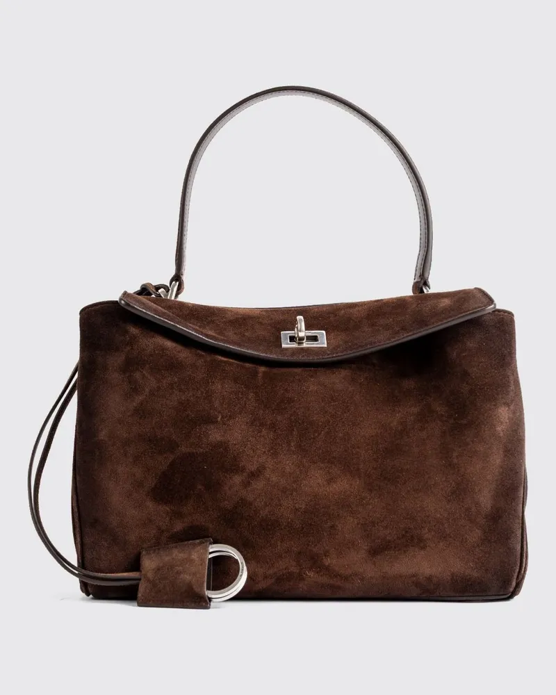 Balenciaga Kleine Rodeo Handtasche aus Kalbveloursleder mit Charm und Drehverschluss Braun
