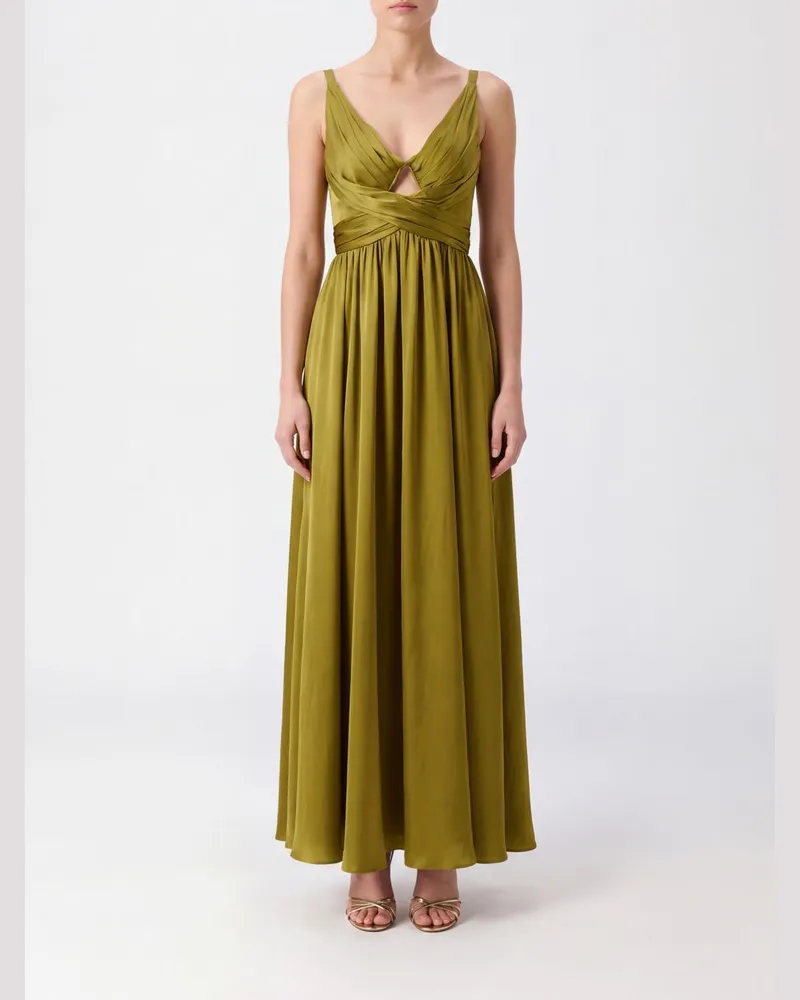 Zimmermann Schulterfreies Midi-Abendkleid aus Seide mit V-Ausschnitt Grün