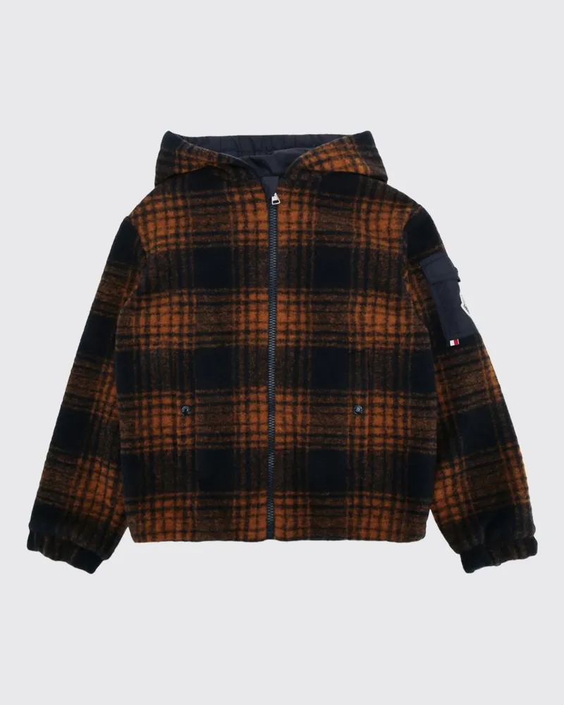 Moncler Leichte Jacke aus Wollmischung mit Tartanmuster für Jungen Schwarz