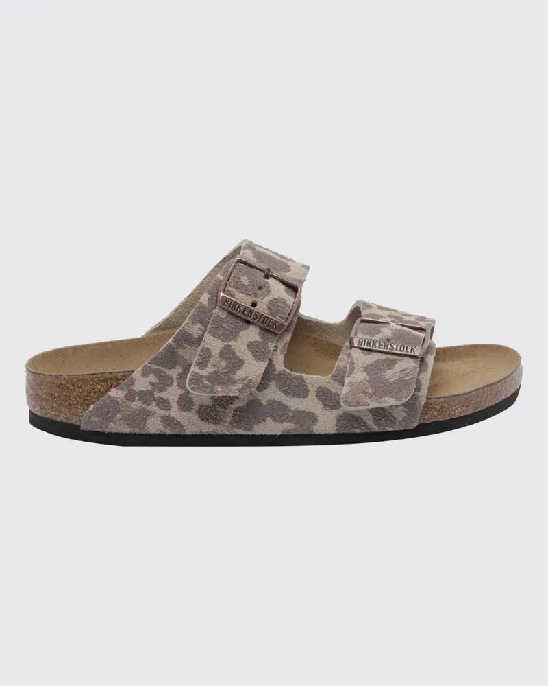 Birkenstock Arizona Flache Sandalen aus Wildleder mit Animal-Print und Doppelriemen Beige