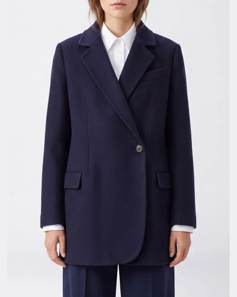 Brunello Cucinelli Kurzer doppelreihiger Blazer von aus reiner Merinowolle mit fallendem Revers Blau