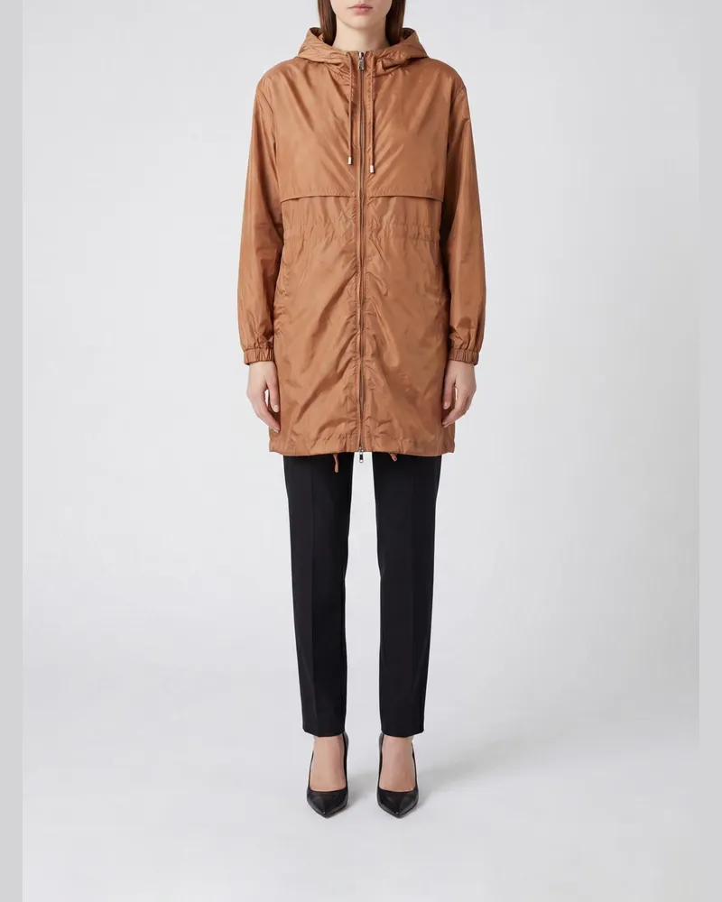 Semicouture Knielanger Parka mit Kapuze aus technischem Gewebe Braun