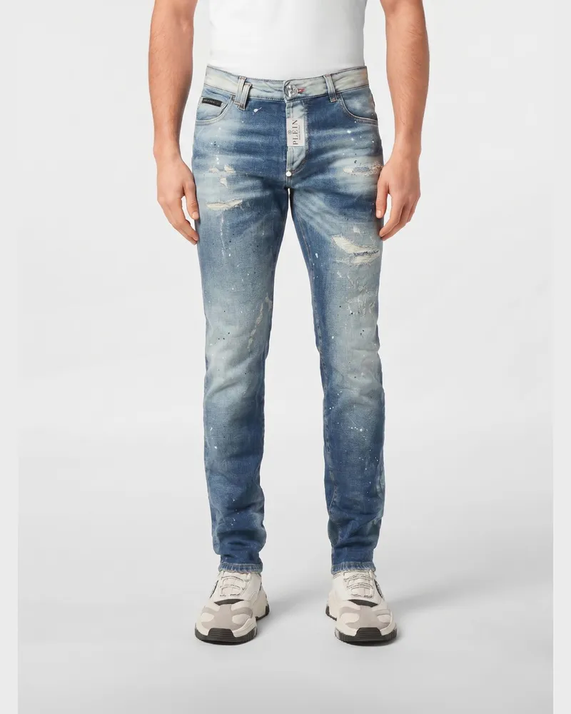 Philipp Plein Slim Fit Jeans aus Denim Blau