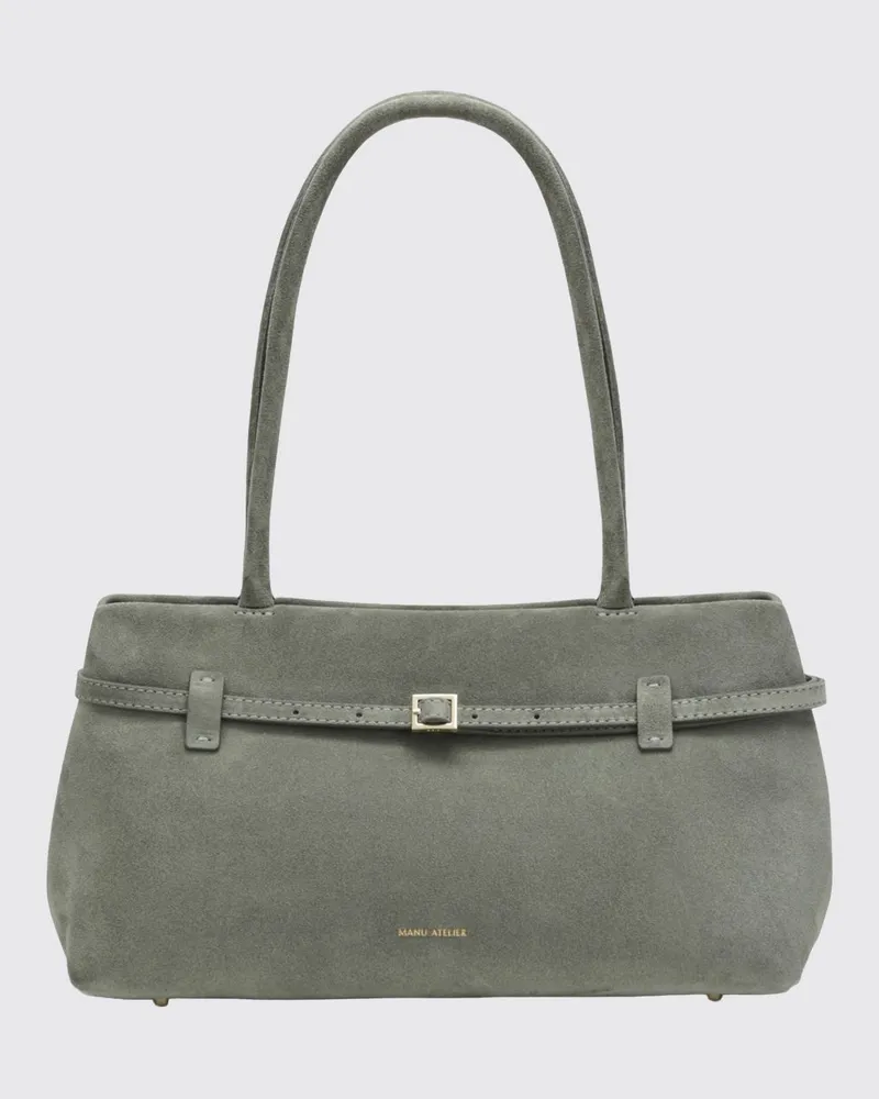 Manu Atelier Le Cambon East West Schultertasche aus Wildleder Grün