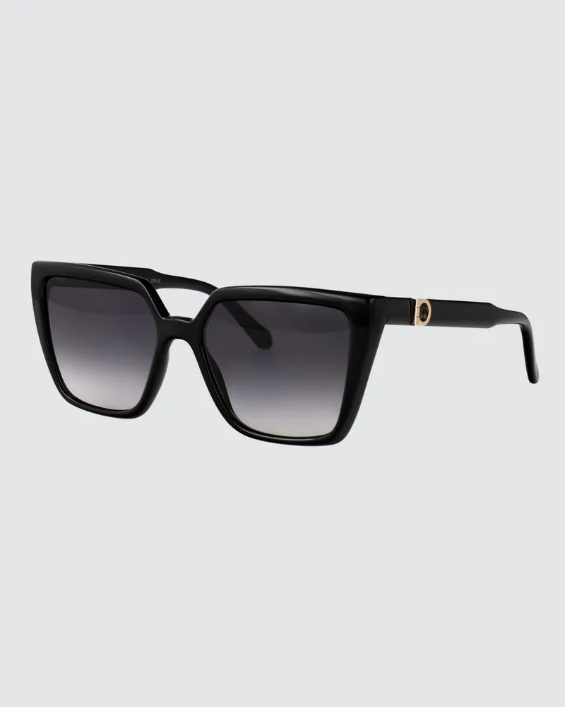 Ferragamo Rechteckige Cat-Eye-Sonnenbrille aus Acetat mit Gancini-Logo Schwarz