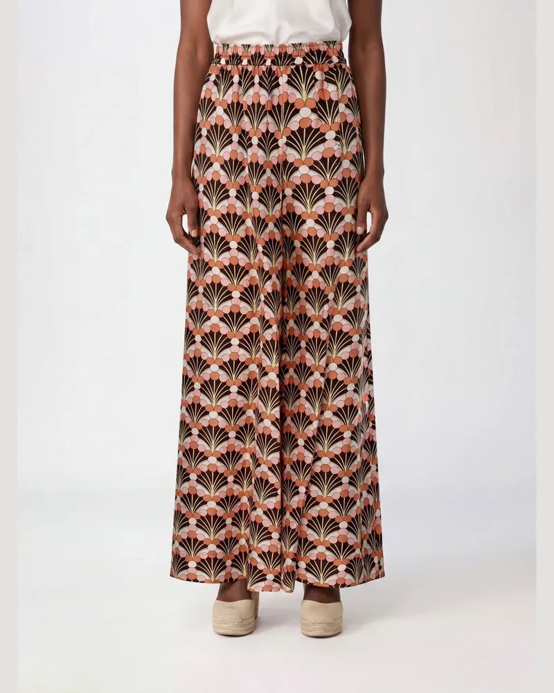 La DoubleJ Wide-Leg-Seidenhose mit Grafikprint und hoher Taille Nude