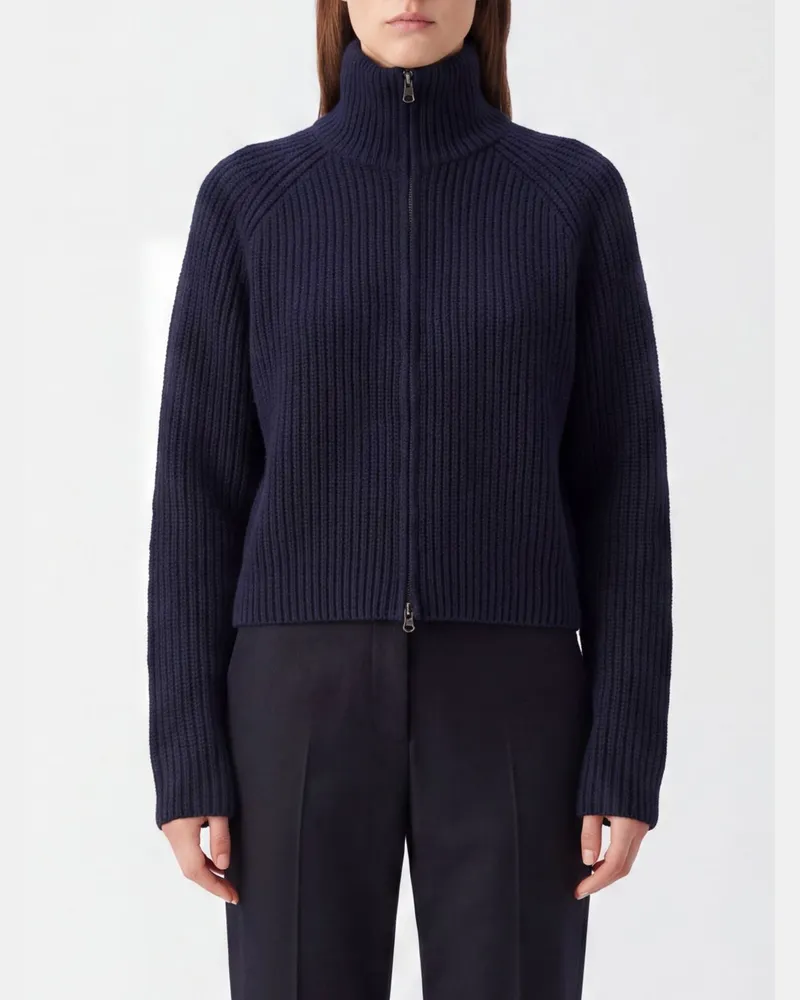 Lisa Yang Rollkragen-Cardigan aus reinem Kaschmir mit Reißverschluss Blau