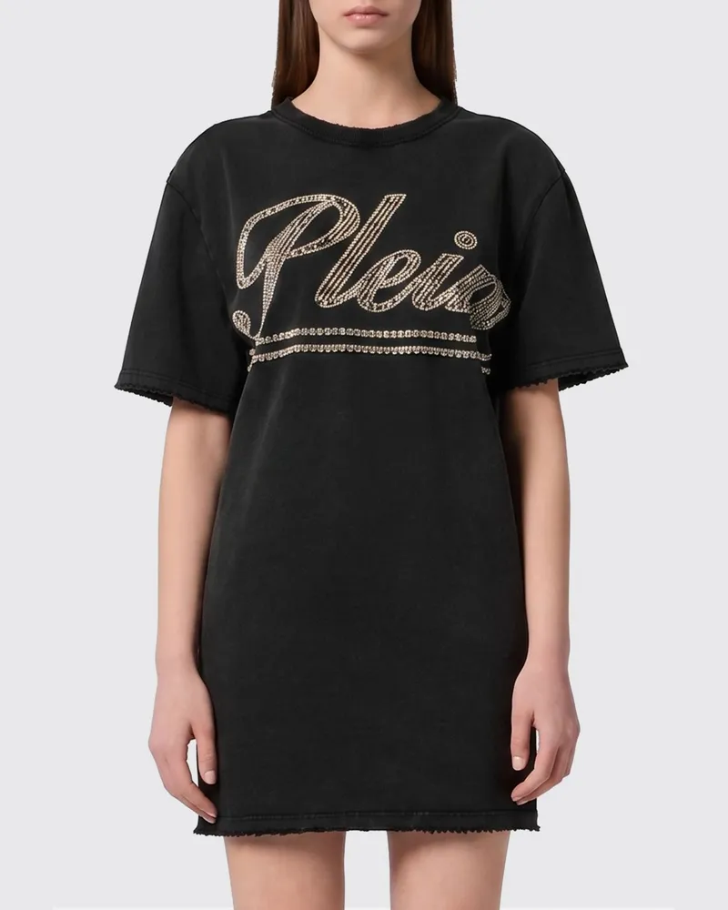 Philipp Plein Rundhals-T-Shirt aus Baumwolle mit Strass-Logo Schwarz
