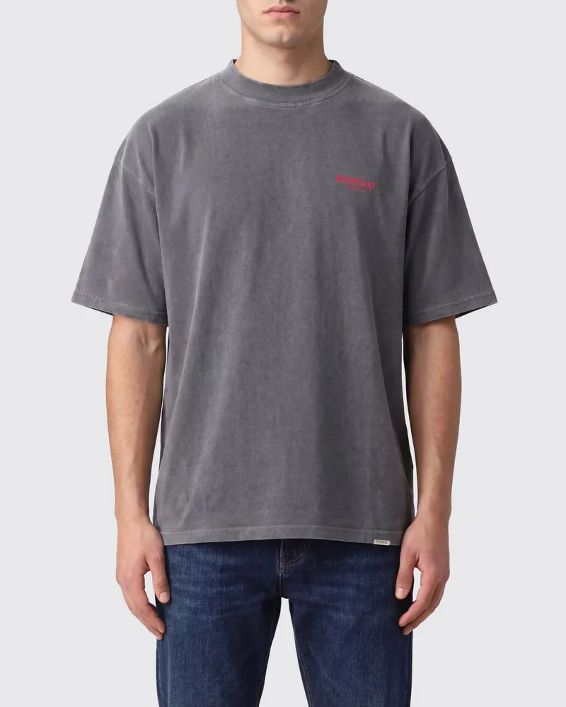 REPRESENT Rundhals-T-Shirt aus Baumwolle von mit Kontrastlogo Grau