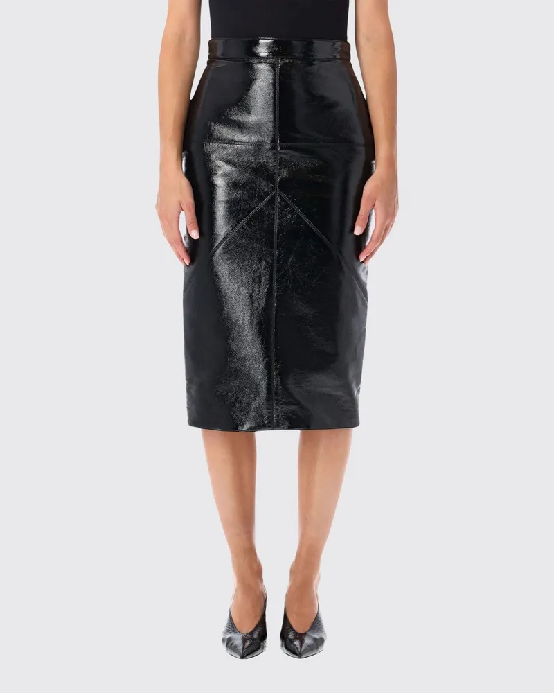 Lanvin Langer Bleistiftrock aus beschichteter Baumwolle mit hohem Bund und Rückenschlitz Schwarz