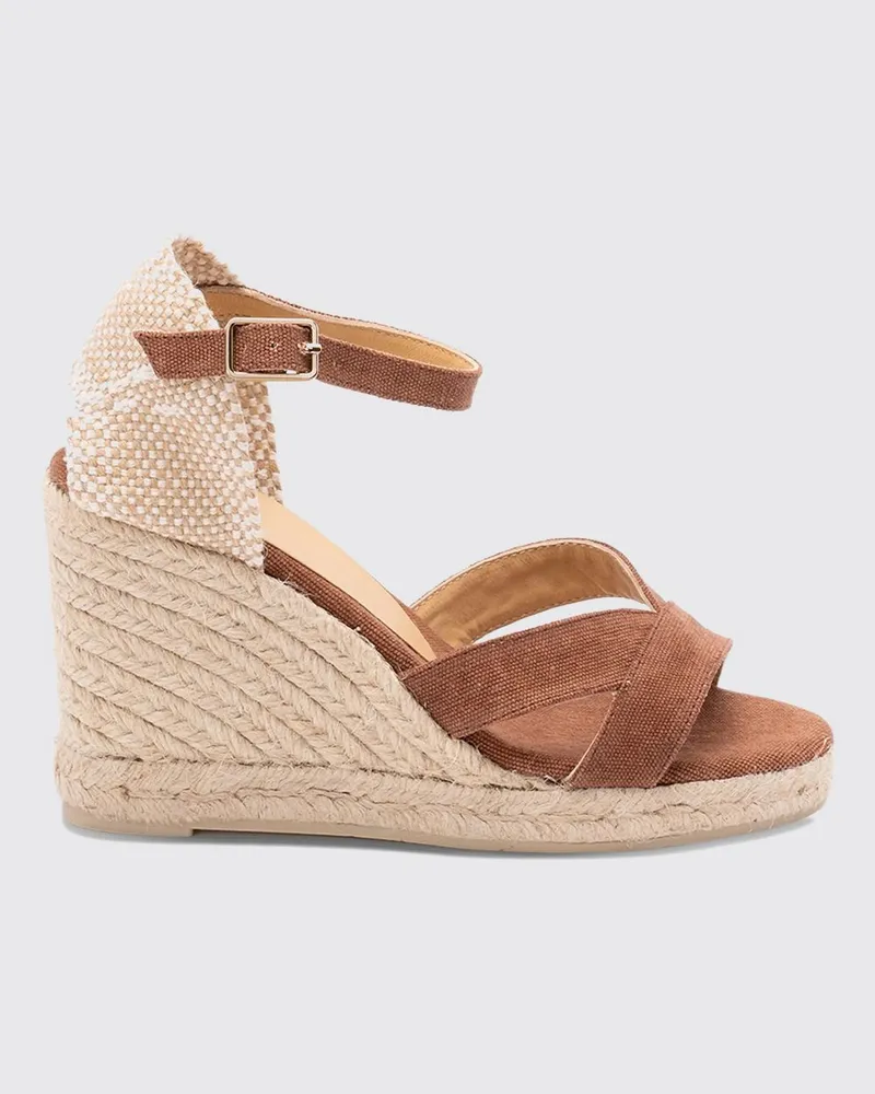 Castañer Hohe Keil-Espadrilles Bruna aus Baumwoll-Canvas mit offener Spitze und Knöchelriemen Braun