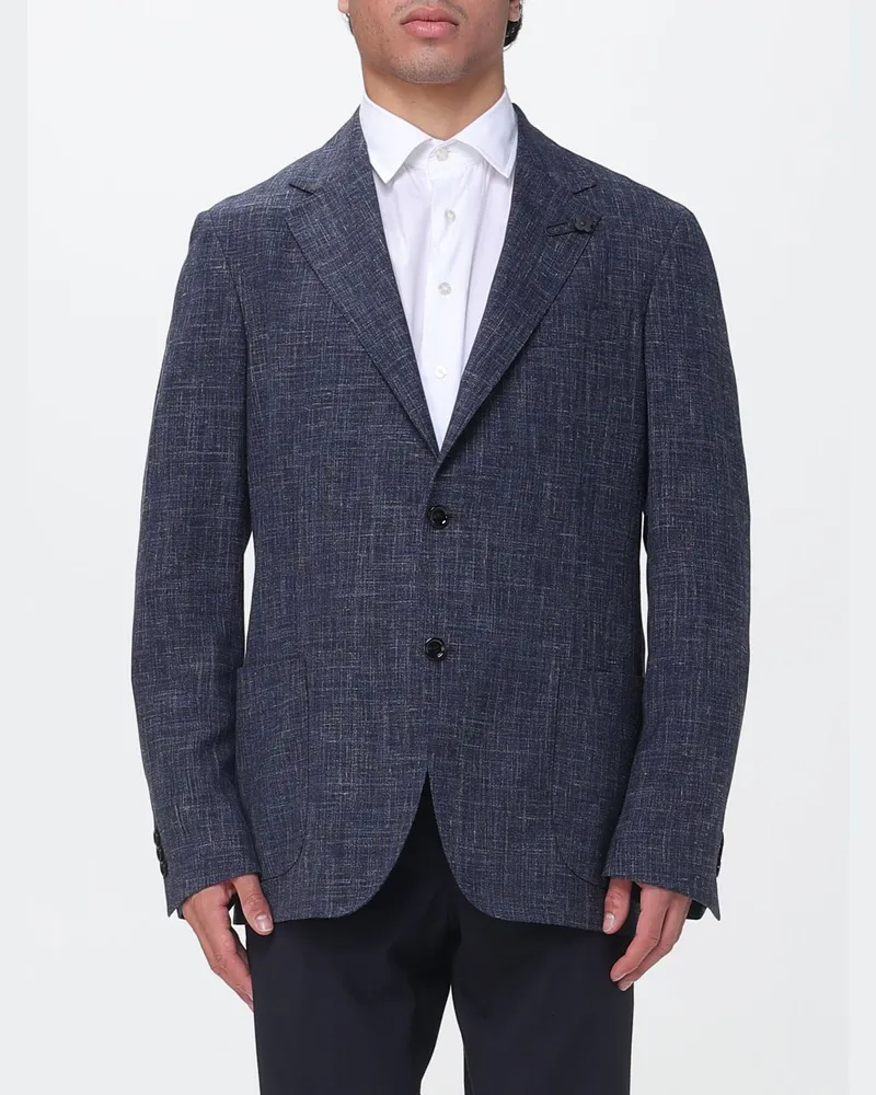 LARDINI Einreihiger Blazer aus Wolle, Leinen und Seide Navy