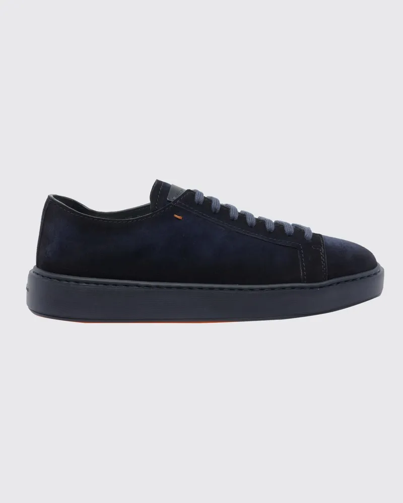 Santoni Low-Top-Sneakers aus Glatt- und Veloursleder mit geprägtem Logo Blau