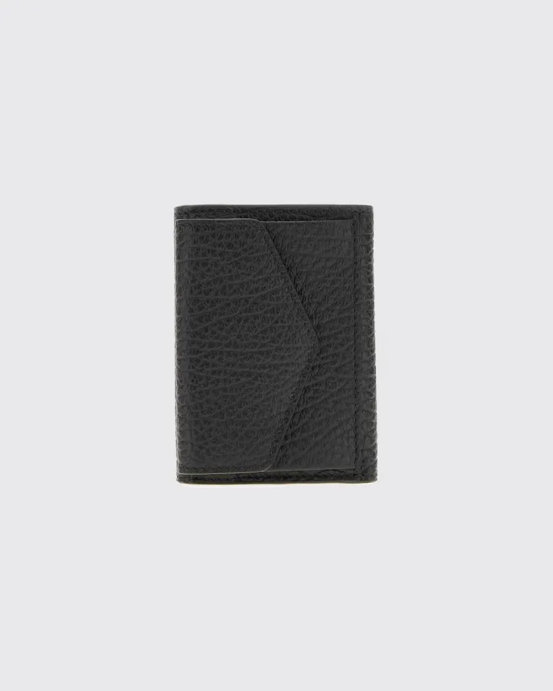 Maison Margiela Tri-Fold-Portemonnaie aus genarbtem Leder mit Four-Stitches-Logo Schwarz