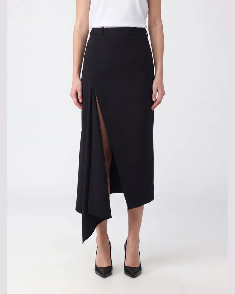 Givenchy Hoch taillierter asymmetrischer Woll-Midirock mit vorderem Schlitz Schwarz