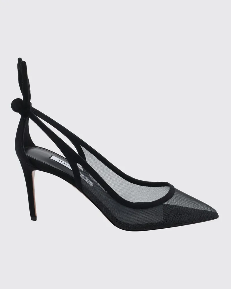 Aquazzura Bow Tie Pumps aus Mesh und Veloursleder mit Cut-Out-Knoten und hohem Absatz Schwarz
