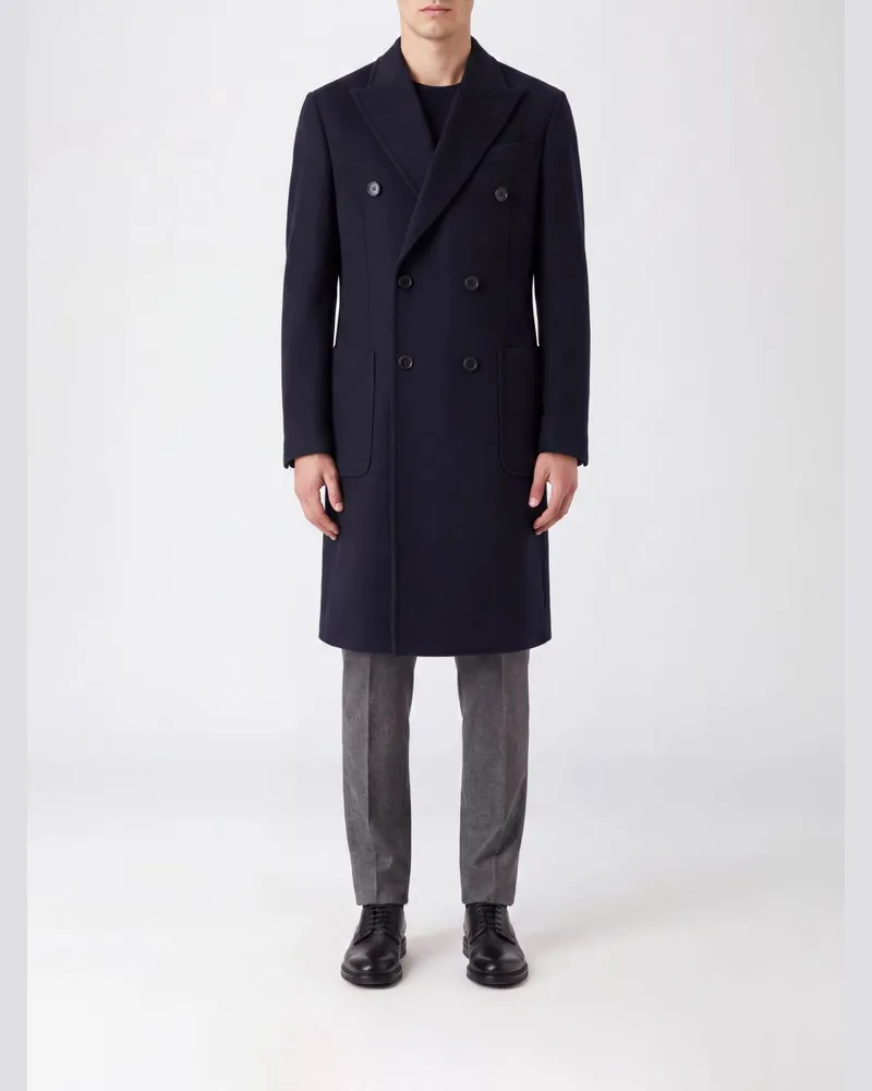 Emporio Armani Knielanger Zweireiher-Mantel aus Wolle und Kaschmir Blau
