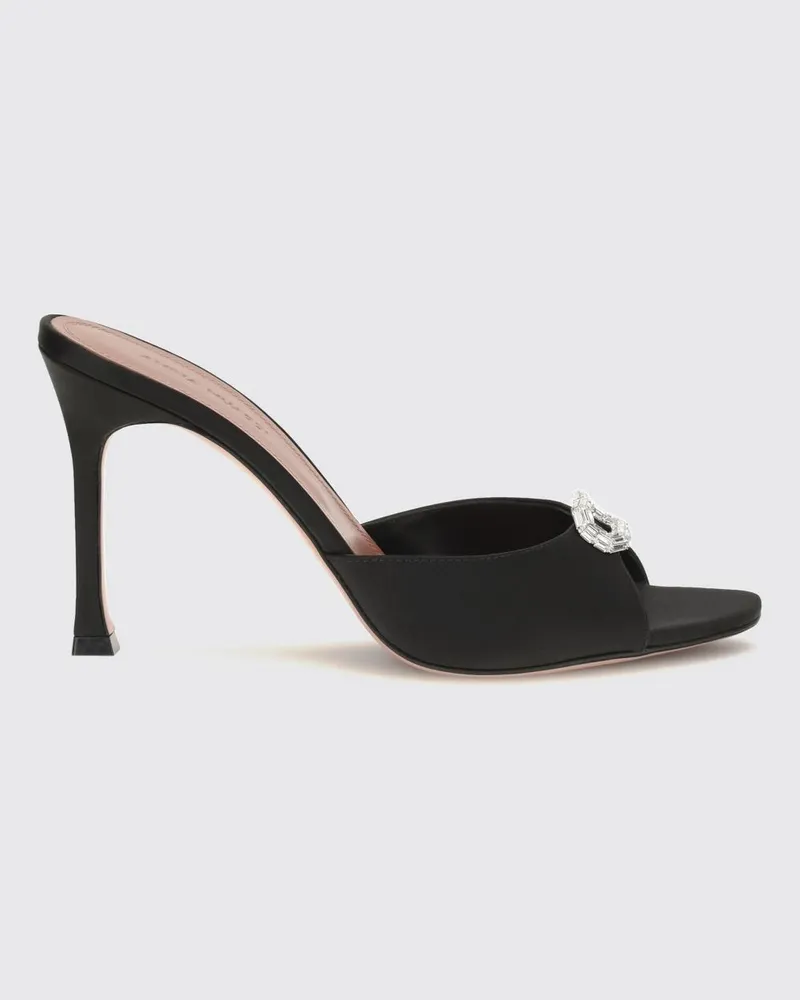 Amina Muaddi Mules aus Satin mit Schmuckschnalle und hohem Absatz Schwarz