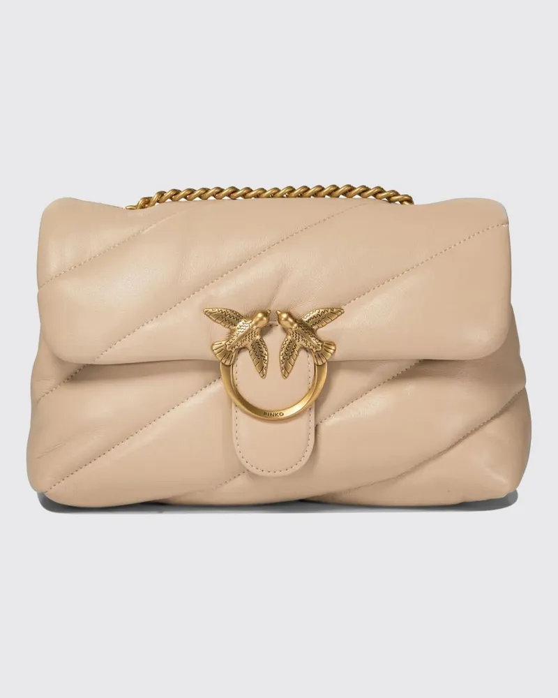 Pinko Classic Love Bag Puff Umhängetasche aus gestepptem Nappaleder Beige