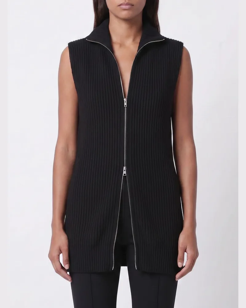 Maison Margiela Lange gerippte Wollstrick-Weste mit Rollkragen von Schwarz