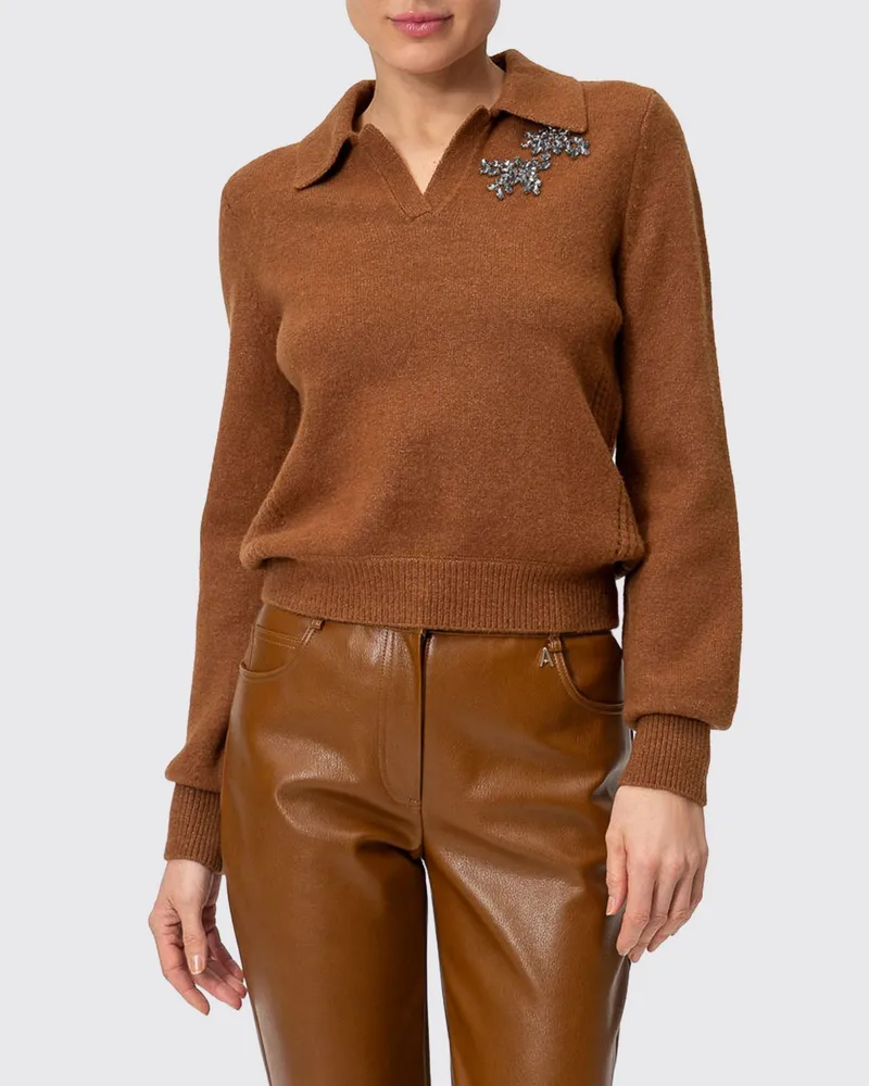 Twin-Set Pullover aus Wollmischung mit V-Ausschnitt und Strass Tabak