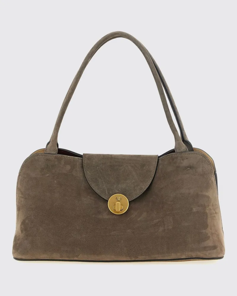 Versace Mittelgroße Wildleder-Schultertasche mit Medusa-Hardware und Doppelgriff Gold