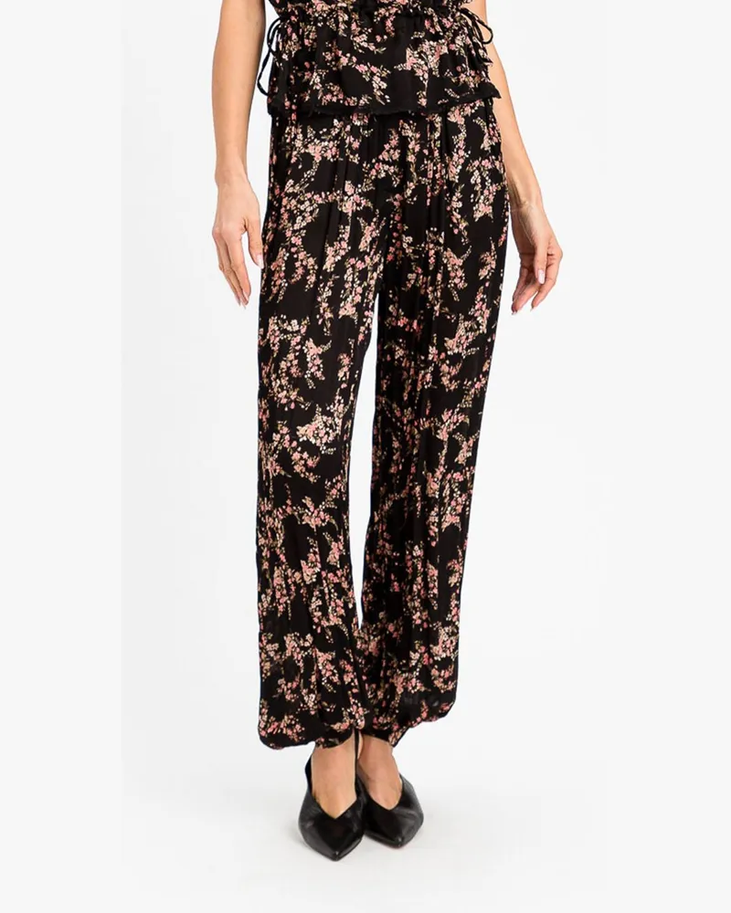 Twin-Set High-Waist Hose mit weitem Bein und Blumenmuster aus Viskose Bunt