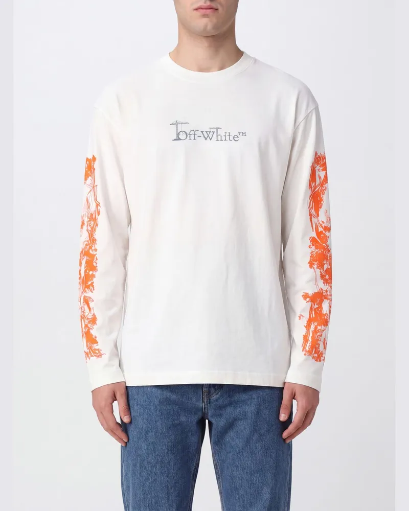 OFF-WHITE Langärmeliges Baumwoll-T-Shirt mit Arrow-Grafikprint Weiß