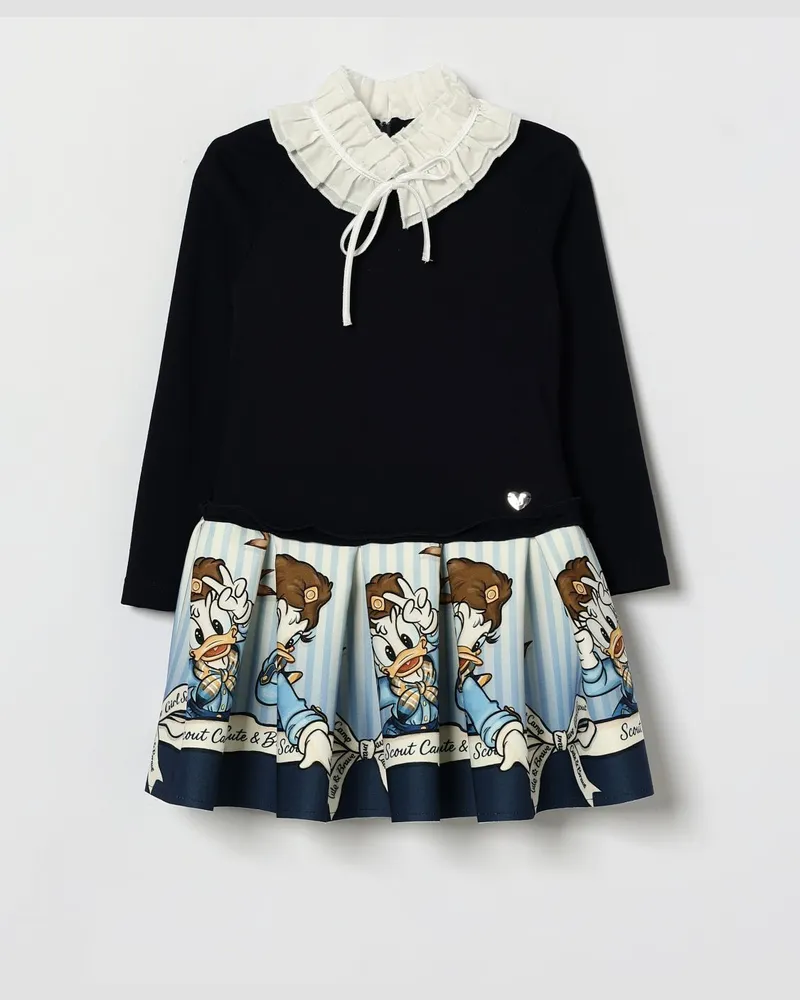 Monnalisa Baumwollkleid für Mädchen mit Disney-Print und abnehmbarem Kragen Blau