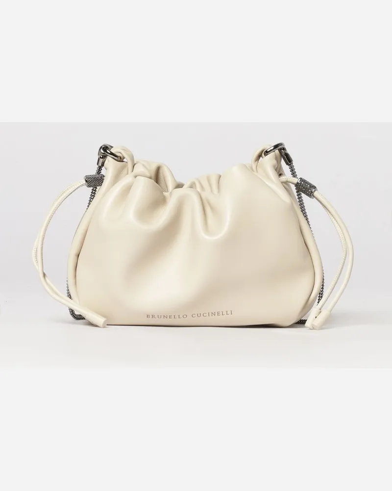 Brunello Cucinelli Mellow Leder-Beuteltasche Ivory