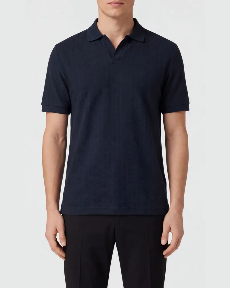 HUGO BOSS Kurzärmeliges Baumwoll-Polohemd mit Johnny-Kragen Blau