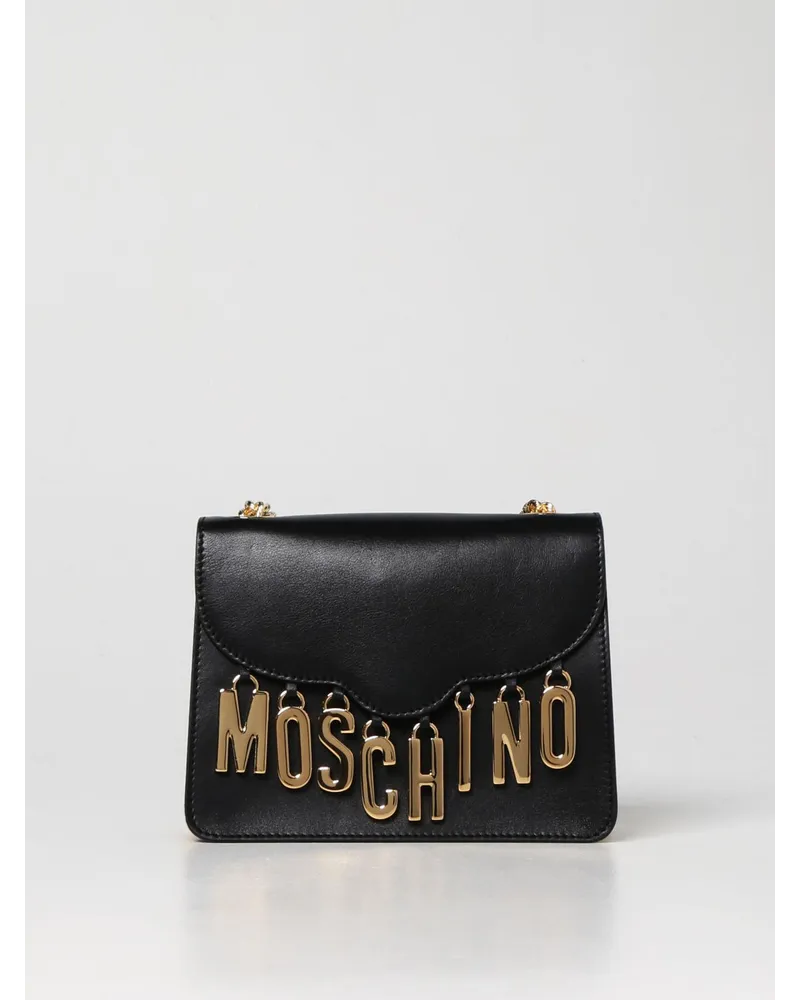 Moschino Ledertasche mit Anhngern Schwarz