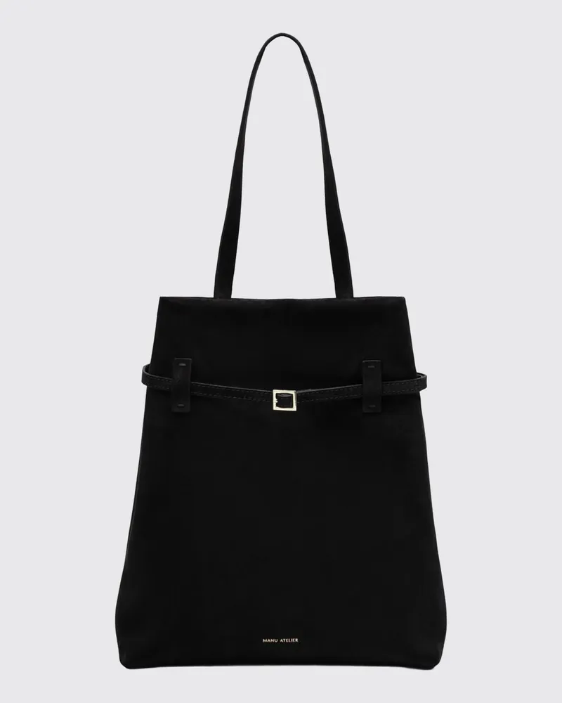 Manu Atelier Tote du Jour Schultertasche aus Leder und Wildleder mit doppeltem Griff Schwarz
