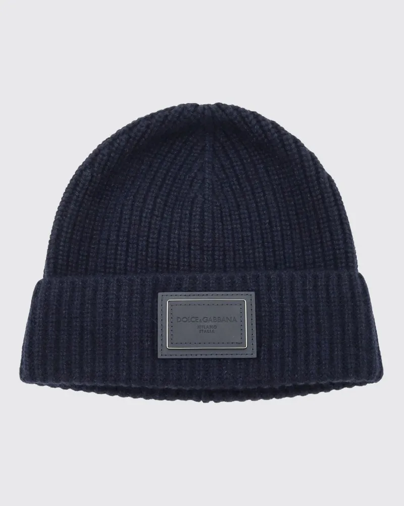 Dolce & Gabbana DOLCE  GABBANA Gerippte Beanie-Mütze von Dolce & Gabbana aus 100% Kaschmir mit Umschlag Blau