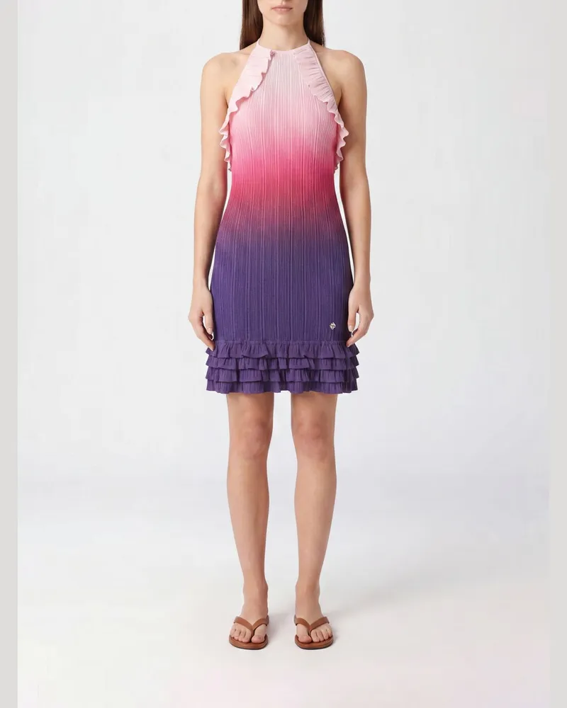 Casablanca Paris Geripptes Jersey-Minikleid von mit Neckholder und Rüschen Violett