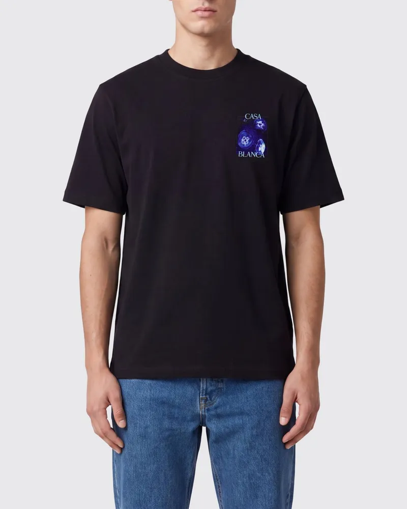 Casablanca Paris T-Shirt aus Bio-Baumwolle mit Grafikdruck und Rundhalsausschnitt Schwarz