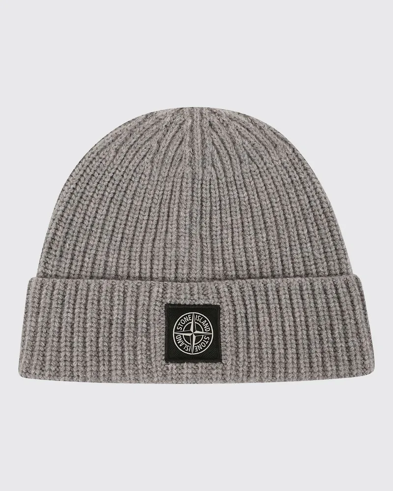Stone Island Rippstrick-Beanie aus Schurwolle mit Compass-Logo Grau