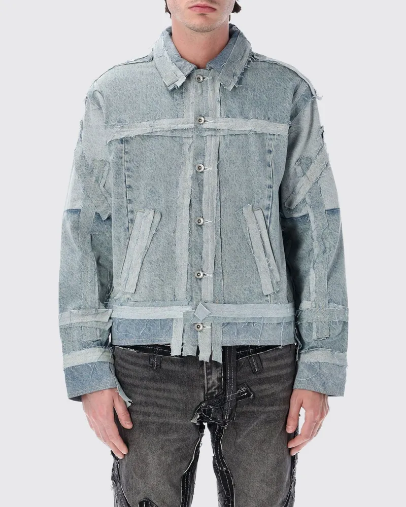 WHO DECIDES WAR Kurze Patchwork-Jeansjacke aus Baumwolldenim Denim