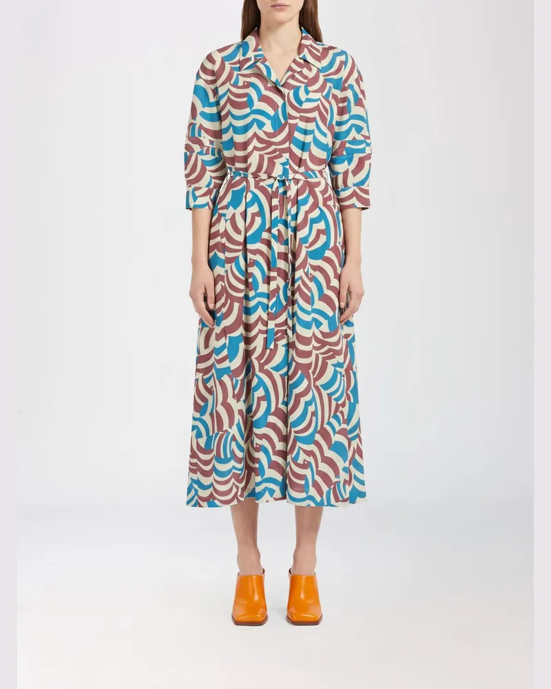 Marni Midi-Hemdblusenkleid aus Baumwolle mit Wellenprint und Kurzarm Braun