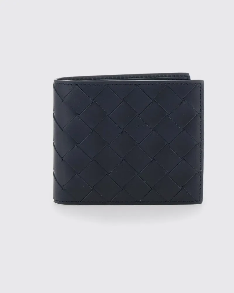 Bottega Veneta Bifold-Brieftasche aus geflochtenem Kalbsleder Blau