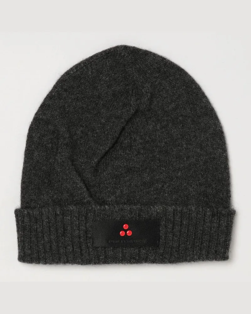 Peuterey Gerippte Beanie-Mütze aus Wollmischung mit Umschlag und Logo-Patch Grau