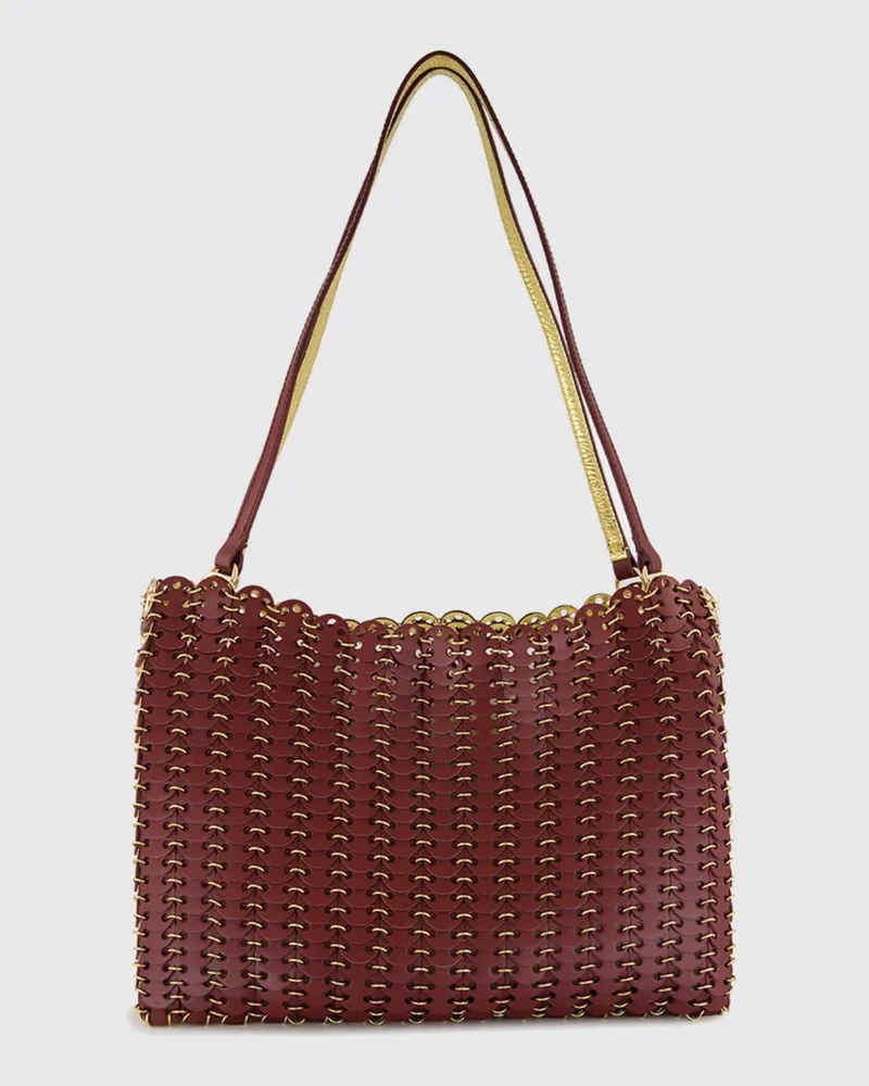 Paco Rabanne 1969 Reversible Leder- und Messingtasche Burgunderrot