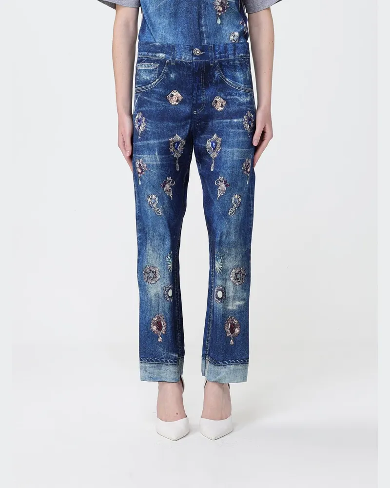 Liu Jo Gerade Hose mit Jeans-Effekt-Print Blau