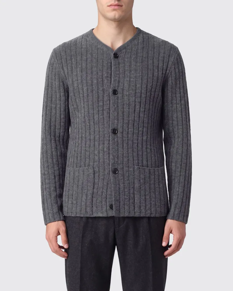 LARDINI Gerippter Cardigan von aus Schurwolle und Kaschmir mit V-Ausschnitt Grau