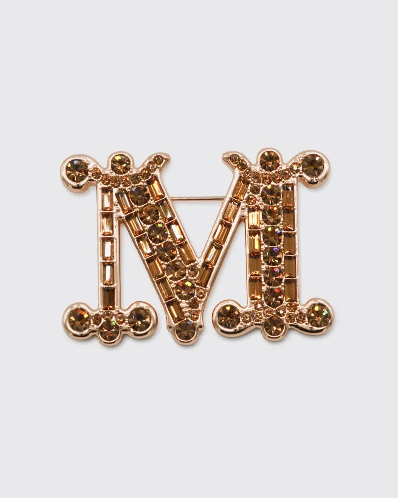 Max Mara Monogramm-Brosche aus Metall mit eingefassten Kristallen Camel
