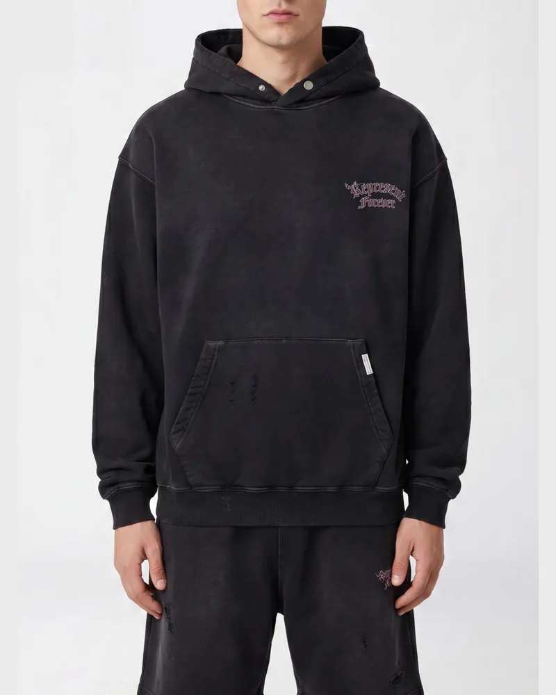 REPRESENT Kapuzenpullover aus Baumwolle von mit Rückenlogo und Kängurutasche Schwarz