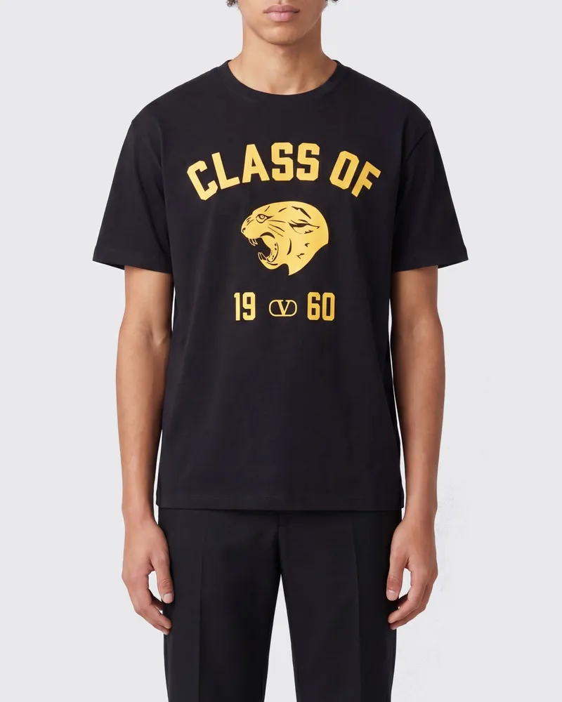 Valentino Garavani V-Ausschnitt-T-Shirt aus Polyester mit Kontrastlogo Schwarz